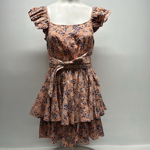 Cleobella Britt Mini Dress Sleeveless Positano Floral Flowers Tiered Pink Small - Picture 2 of 11